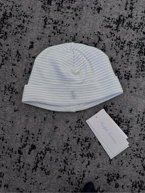 Ralph Lauren Light Blue & White Striped Baby Beanie